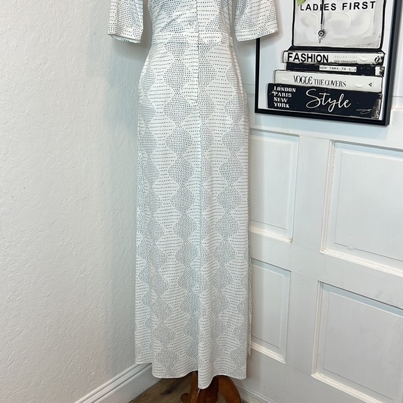 Tucker NYC White W/Blue Dots Midi Side Slit Shirt Dress Size XXS - Picture 4 of 8
